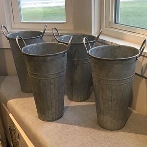 Galvanized Metal Pails - Set of 4